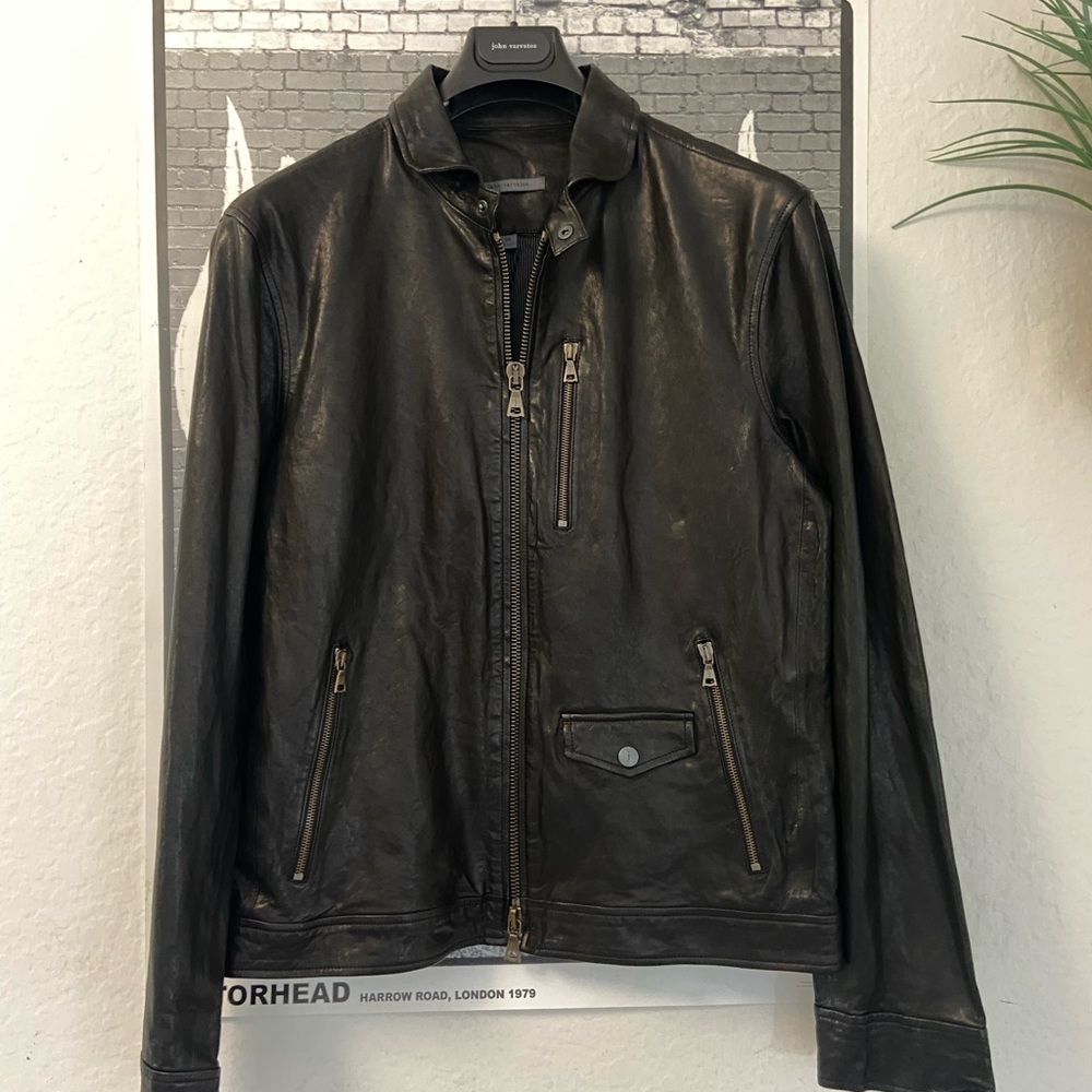 JOHN VARVATOS COLLECTION BLACK LAMBSKIN / LEATHER JACKET  - BRAND NEW SIZE 50